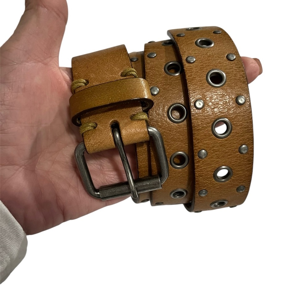Zara Tan Single Grommet Leather Belt - Picture 2 of 8